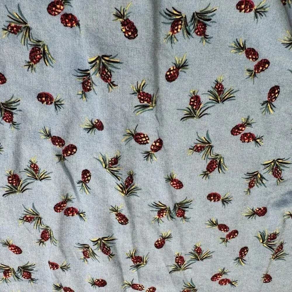 J.Crew Shirt Mens Medium Blue Pineapple Linen Cotton Slim Vacation Resort Wear